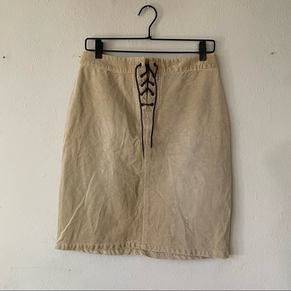 Route 66 Y2K corduroy pencil skirt with leather tie detail in front